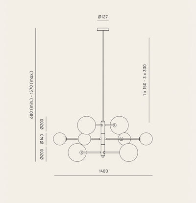 ATOM 8fach in messing - Designer AC Studio - Pendelleuchte - Aromas del Campo