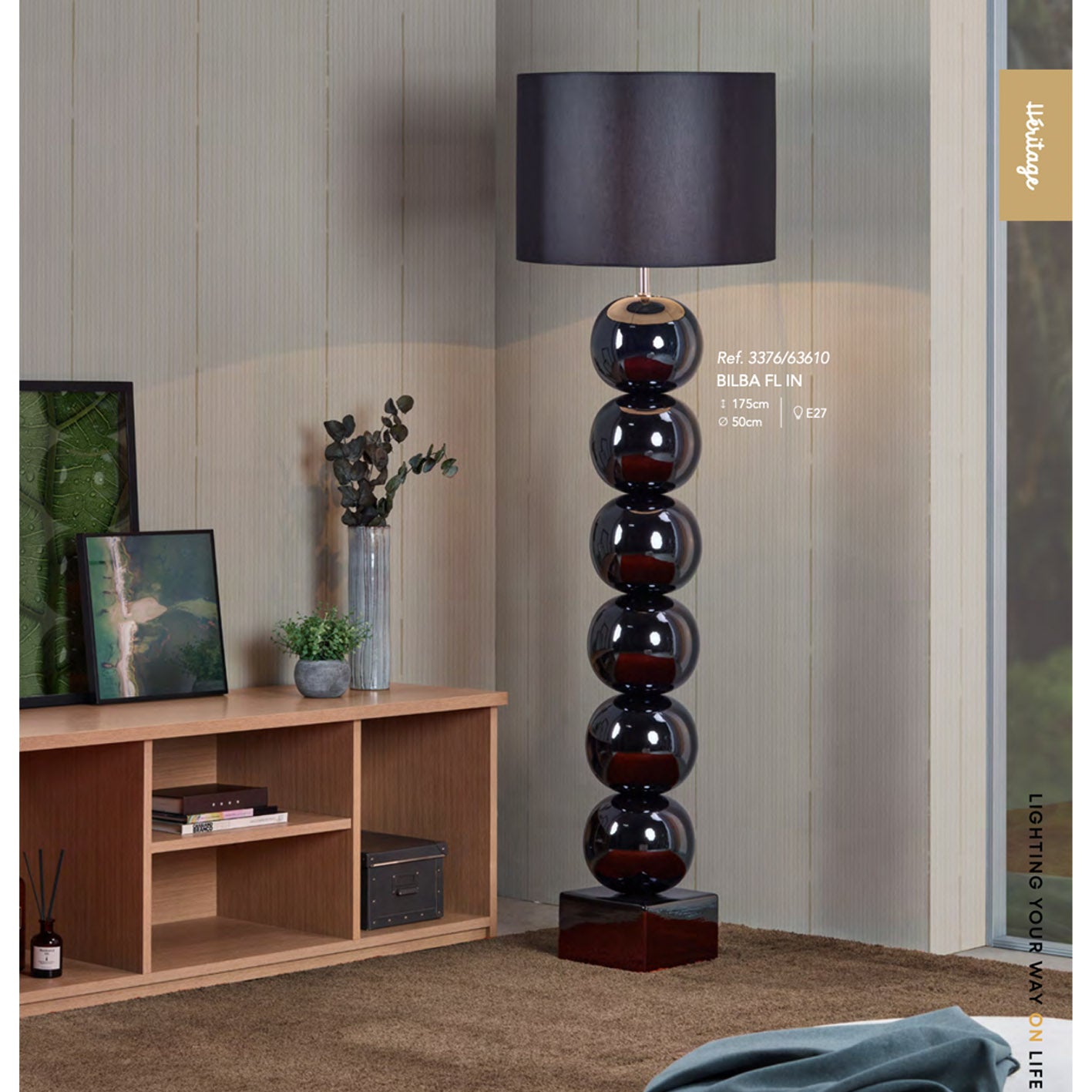 BILBA Metallicfarbe black, sechsfach mit kurzem Schirm - Bodenleuchten - envy lighting