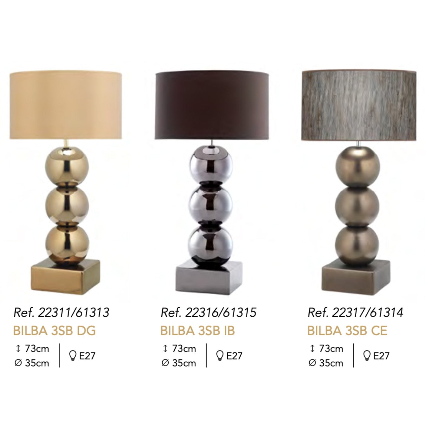 BILBA Metallicfarben dreifach mit kurzem Schirm - Tischleuchten - envy lighting